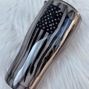 RTS ~ Ready To Ship ~ Woodgrain Tumbler ~ American Flag ~ Distressed ~ Grey~ Black ~ Woodgrain ~ Stainless Steel
