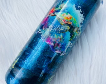 RTS ~ Ready to Ship ~ Glitter Tumbler ~ Sea Turtle ~ Ocean ~ Underwater ~ Stainless Steel