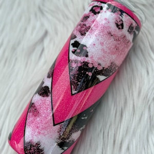 RTS ~ Ready To Ship ~ Glitter Tumbler ~ Cowhide ~ Pink ~ Split ~ Gift for her ~ Stainless Steel