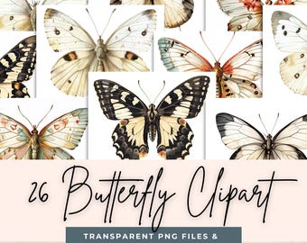 Vintage Butterfly Transparent PNG and Printable Fussy Cut Junk Journal Pages, clipart kit. Scrapbooking, Embellishments, Commercial use