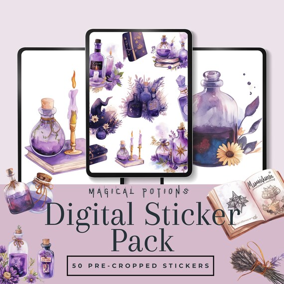Witchy Potion Bottle Stickers: Magical Spell Book PNGs (Digital Download)