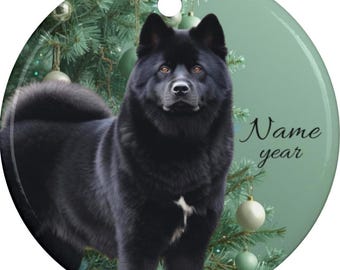 Personalized Black Akita Inu Christmas Ceramic Ornament, Custom Akita Memorial Tribute Mom Dad Keepsake Gift, Akita Inu Loss Remembrance