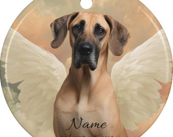 Personalized Fawn Great Dane Angel Ceramic Ornament, Custom Dane Memorial Tribute Mom Dad Keepsake, Dane Loss Remembrance, Dane Dog Lover