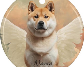 Personalized Fawn Akita Angel Ceramic Ornament, Custom Akita Memorial Tribute Dad Keepsake, Akita Loss Remembrance, Akita Dog Lover Gift