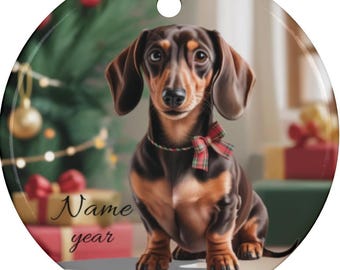 Personalized Brown/Tan Dachshund Christmas Ceramic Ornament, Custom Dachshund Tribute Mom, Dachshund Keepsake, Dachshund Memorial Tribute