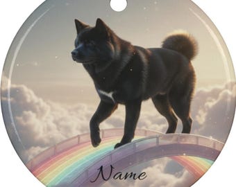 Personalized Black Akita Rainbow Bridge Ceramic Ornament, Custom Akita Memorial Tribute Dad Keepsake, Akita Loss Remembrance, Akita Lover