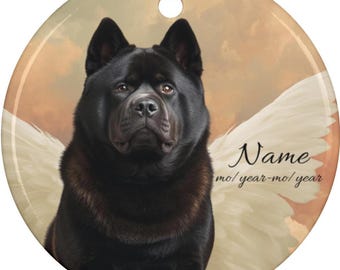 Personalized Black Akita Angel Ceramic Ornament, Custom Akita Memorial Tribute Dad Keepsake, Akita Loss Remembrance, Akita Dog Lover Gift