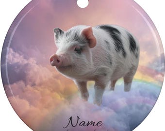 Personalized Spotted Pot Belly Pig Premium Artwork, Pot Belly Pig Crossing Ethereal Rainbow Bridge, Pot Belly Remembrance Tribute Memorial