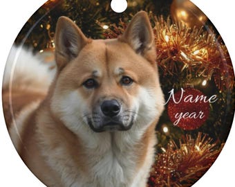 Personalized Fawn Akita Inu Christmas Ceramic Ornament, Custom Akita Memorial Tribute Mom Dad Keepsake Gift, Akita Inu Loss Remembrance