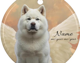 Personalized White Akita Angel Ceramic Ornament, Custom Akita Memorial Tribute Dad Keepsake, Akita Loss Remembrance, Akita Dog Lover Gift