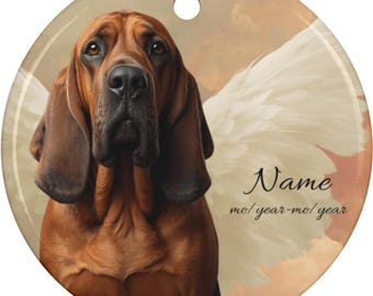 Personalized Bloodhound Angel Ceramic Ornament, Custom Bloodhound Memorial Tribute Dad Mom Keepsake, St. Hubert Hound Loss Remembrance Gift