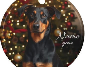 Personalized Beauceron Christmas Ceramic Ornament, Custom Berger de Beauce Keepsake, French Shorthaired Shepherd Memorial Tribute, Bas Rouge