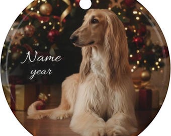 Personalized Afghan Hound Christmas Ceramic Ornament, Custom Tazi Memorial Tribute Gift, Hound Mom Dad Loss Keepsake, Kuchi Hound Sympathy