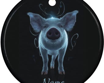 Personalized Pig Angel, Blue and Black Ethereal Pig Image, Pot Belly Pig Loss Remembrance Tribute Memorial, Pot Bellied Pig Rainbow Bridge
