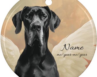 Personalized Black Great Dane Angel Ceramic Ornament, Custom Dane Memorial Tribute Mom Dad Keepsake, Dane Loss Remembrance, Dane Dog Lover