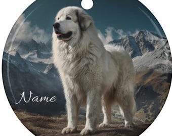 Personalized Origins Great Pyrenees Premium Artwork Portrait Ceramic Ornament, Custom Pyr Memorial Tribute Gift, Pyrenees Mom Dad Keepsake,