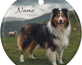 Personalized Origins Rough Collie Premium Artwork Portrait Ceramic Ornament, Custom Collie Memorial Tribute Gift, Collie Mom Dad Keepsake,