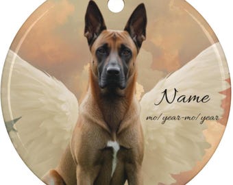 Personalized Belgian Malanois Angel Ceramic Ornament, Custom Maligator Memorial Tribute Keepsake, Belgian Malinois Mom Dad Loss Remembrance