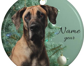 Personalized Fawn Great Dane Christmas Ceramic Ornament, Custom Great Dane Memorial Tribute, Dane Loss Keepsake, Dane Mom Dad Sympathy Gift