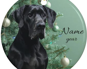 Personalized Black Great Dane Christmas Ceramic Ornament, Custom Great Dane Memorial Tribute, Dane Loss Keepsake, Dane Mom Dad Sympathy Gift