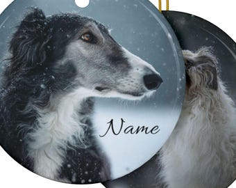 Personalized Borzoi Premium Artwork Portraits Ceramic Ornament, Custom Double Borzoi Images  Memorial Tribute, Borzoi Mom Dad Keepsake Gift,
