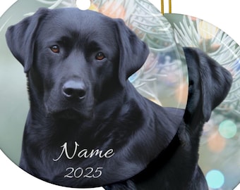 Gepersonaliseerde zwarte labrador retriever Limited Edition kerstornament, dubbele labafbeeldingen, aangepaste labherinnering, labmonument