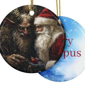 Santa and Krampus Design Ceramic Ornaments, Merry Krampus Ornament, Krampus Gift, Krampus Tree Decor, Krampus Decoration, Krampus Ornament