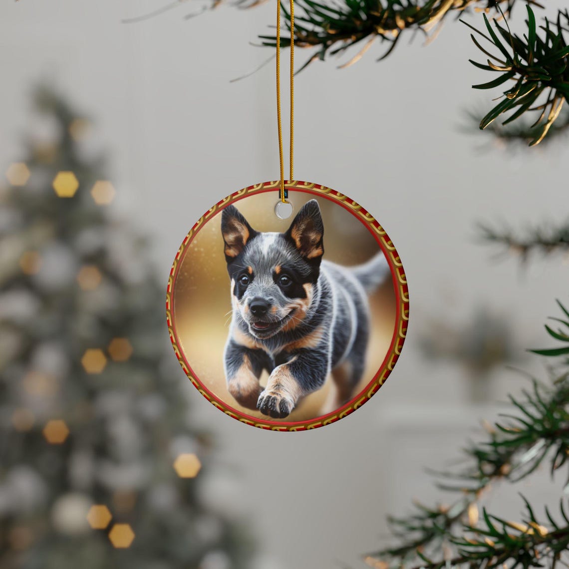 Personalized Blue Heeler Puppy Ornament With Black &amp; White Sketch on ...