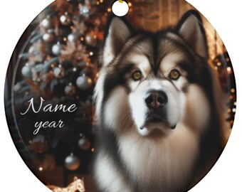 Personalized Alaskan Malamute Christmas Ceramic Ornament, Custom Malamute Memorial Tribute, Alaskan Malamute Mom Dad Keepsake Remembrance