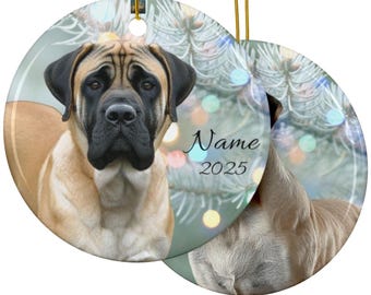 Décoration de Noël personnalisée Mastiff anglais en édition limitée, Images Double Mastiff, Souvenir Mastiff personnalisé, Cadeau commémoratif pour maman Mastiff