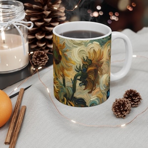 Sunflower Mug, Van Gogh Coffee Cup, Floral Tea Mug, Art Inspired Drinkware, Gift for Flower Lovers