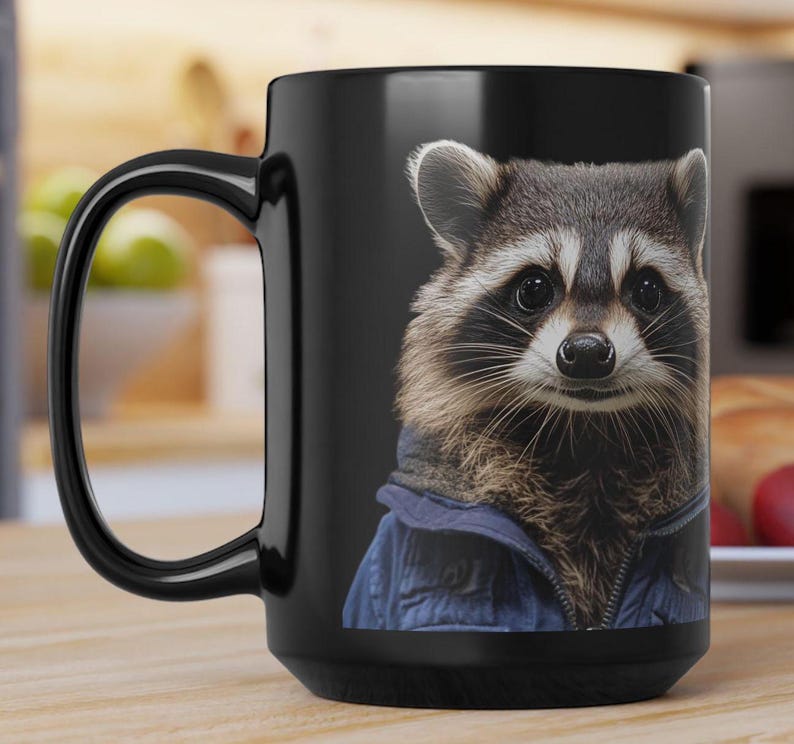 Funny Raccoon Mug, Cute Animal Coffee Cup, 15oz Novelty Tea Mug, Blue ...