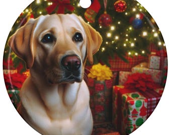 Adorno personalizado de Labrador Retriever amarillo, Regalo personalizado para amantes de los Labradores, Adorno navideño para amantes de los Labradores, Adorno navideño de Labrador amarillo
