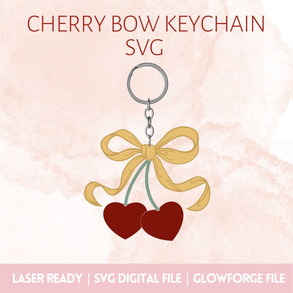 Cherry Hearts Bow Acrylic Keychain SVG, Digital download file, retro style, bow trend keychain bag tag, coquette, layered keychain