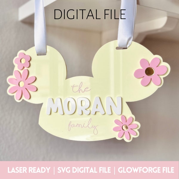 SVG FILE Mouse Hat Stroller Tag | Boho Groovy Daisy Tag | Magical Family Tag | This Belongs to Label Sign Tag | Digital Glowforge Cut File