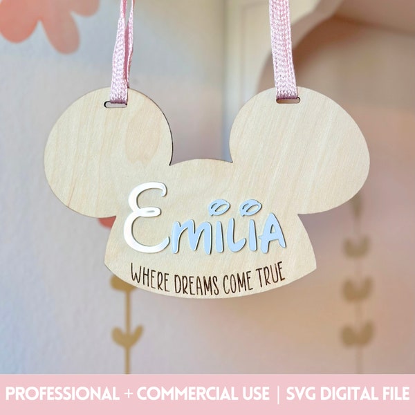 SVG FILE Mouse Hat Stroller Tag | Magical Family Tag | This Belongs to Label Sign Tag | Digital Glowforge Cut File