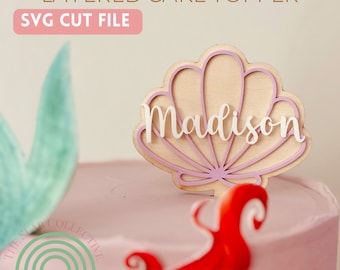 SEASHELL Birthday Cake Topper Digital File | Under The Sea Cake | Beach Theme Party | GLOWFORGE laser cut SVG file