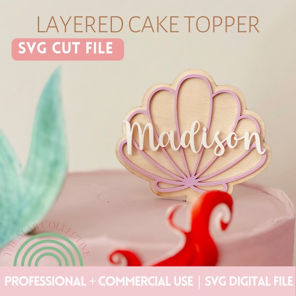 COQUILLAGE Gâteau d’anniversaire Topper Fichier numérique | Sous le gâteau de la mer | Fête à thème sur la plage | Fichier SVG découpé au laser GLOWFORGE