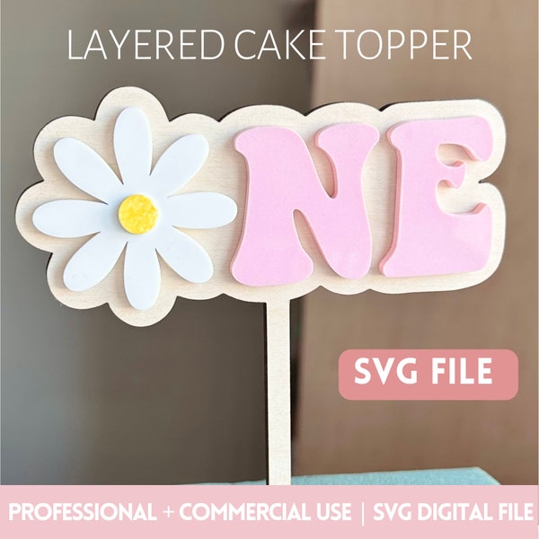 Daisy “ONE” Cake Topper Digital File | Toddler First Birthday Cake | Groovy One, One Groovy Baby Party | GLOWFORGE laser cut SVG file
