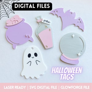 Halloween Tags SVG Digital download, Boo Basket tag, Spooky Basket | Ghost | Layered Laser Cut | Acrylic Tag |  Glowforge File, placecard