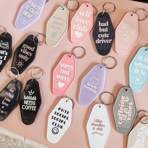 Motel Retro Keychain Custom Design and Personalized Resin Coated | Pick Your Own Design + Color (s) | Accepting Wholesale + Bulk Orders