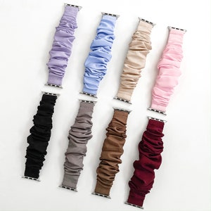 Cotton + Linen Solid Colors Apple Watch Scrunchie Band Silver Connectors 38mm/40mm/41mm/42mm/44mm/45mm Size | Scrunchie Haven