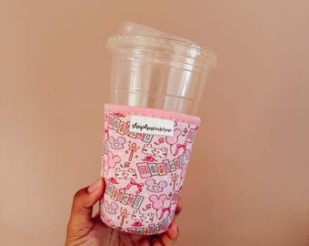 Funda para vaso de café helado con orejas de castillo mágico, hecha de neopreno.