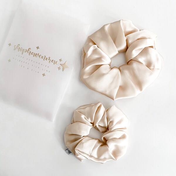 Cream 100% Mulberry Silk Luxe Collection Scrunchie Line | Real Silk | Scrunchie Haven