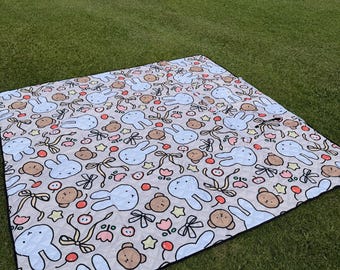 Picnic Mat Blanket Brown Bunny with Carrying Straps By Shop Haven Mae