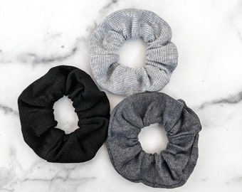 Black Gray Neutral Ribbed Scrunchies | Scrunchie Haven