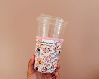 Magical Pooh & Friends Floral Iced Cold Cup Sleeve Made With Neoprene Material Coffee Cozies Coffee Cozy
