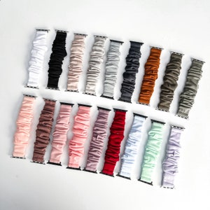 Katoenen Apple Watch Chouchou Band Effen Kleuren Zilver of Zwart Connectoren 38mm/40mm/41mm/42mm/44mm/45mm Grootte | Scrunchie haven