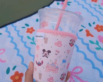 Pink Magical Peace Sign Iced Cold Cup Sleeve Made With Neoprene Material Coffee Cozies Coffee Cozy