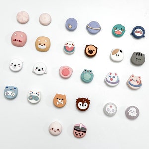 2PCS Kawaii Animals Boba Buns Moon Skull Ghost Cat Nintendo Switch / Lite Joycon Joy Con Grips Cover Cap Nintendo Switch Accessory